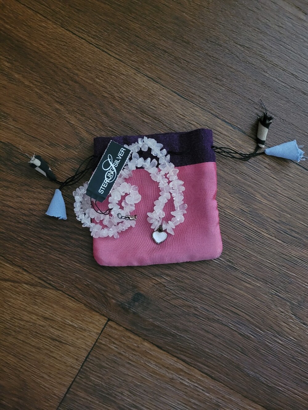 Y2K Sterling Silver Brand Girly Rose Quartz Chip Heart Necklace